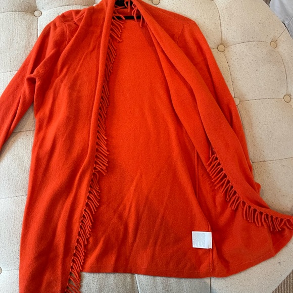 Magaschoni orange open cardigan cashmere sweater with fringe detail - Picture 3 of 8